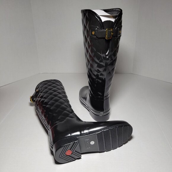 Hunter Women's Refined Adjustable Quilted Slim Fit Tall Rain Boots in Black - Picture 3 of 7